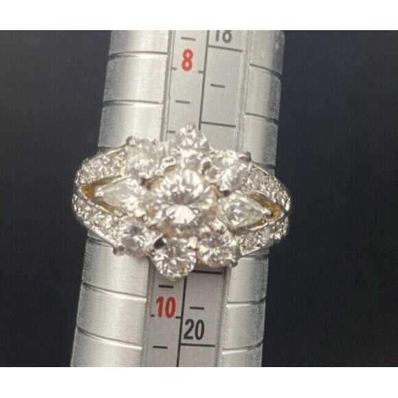 ROMAN Ring Yellow Gold Plated Women's Sz 9 CZ Flower Cluster Tests 10k Plated - Picture 6 of 10